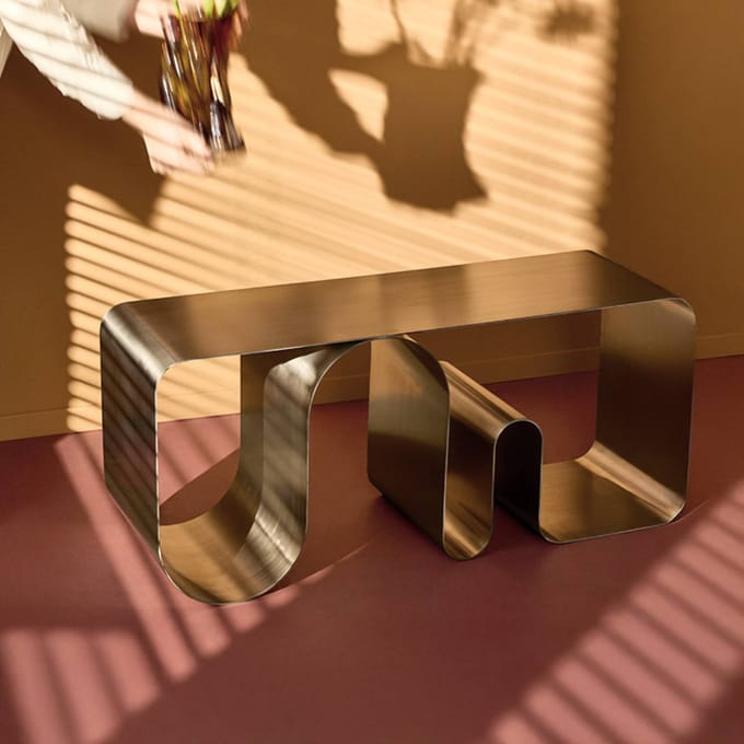 AYTM Bank Curva Solid, zilver, lengte 100 cm, roestvrij staal