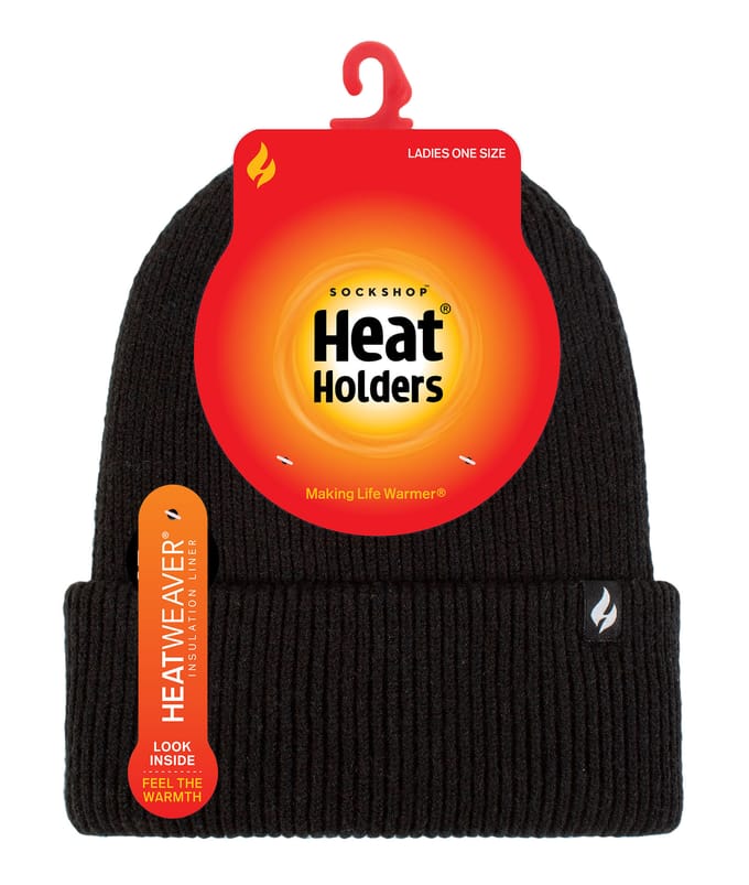 Heat Holders - Gevoerde geribbelde omzethoed voor dames - Zwart