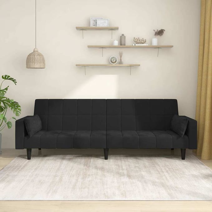vidaXL - Slaapbank - 2-zits - met - 2 - kussens - fluweel - zwart