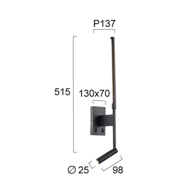 Viokef LED wandlamp Nido, zwart, hoogte 51 cm, metaal