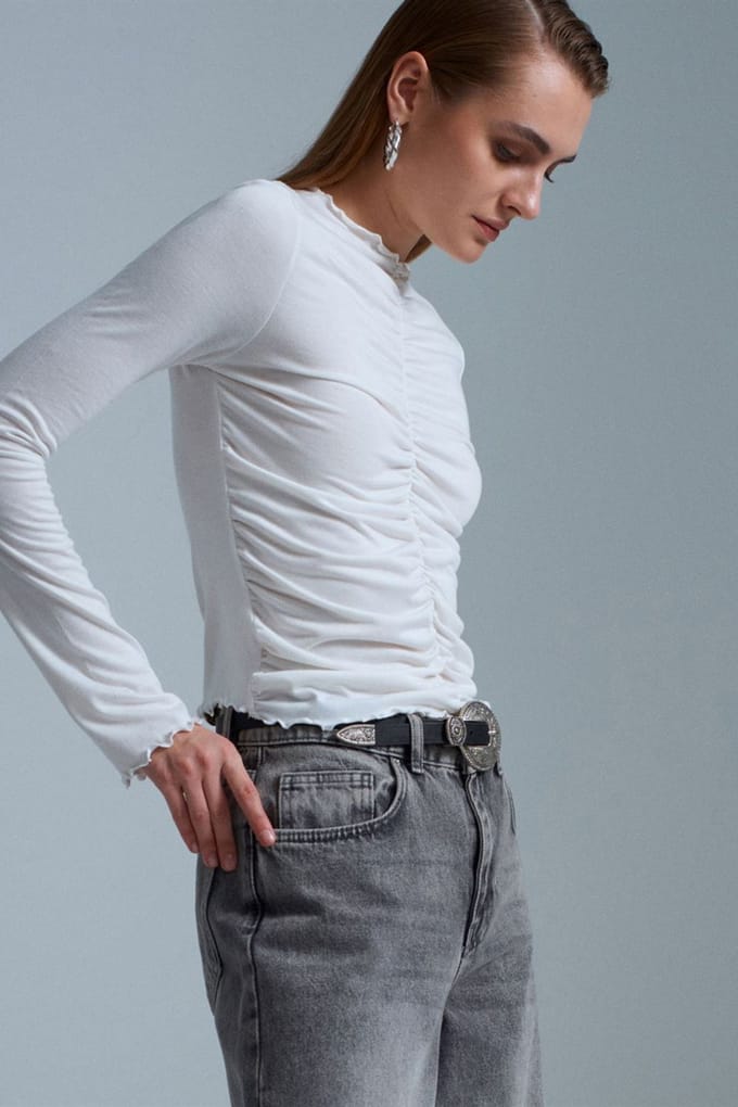 Slim Fit Lange Mouw Jersey Blouse