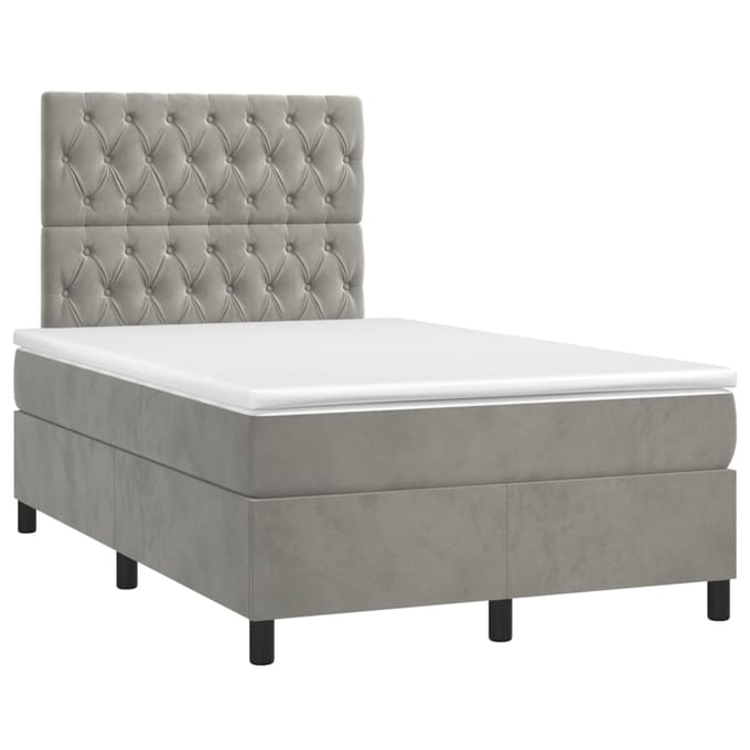 vidaXL - Boxspring - met - matras - en - LED - fluweel - lichtgrijs - 120x200 - cm