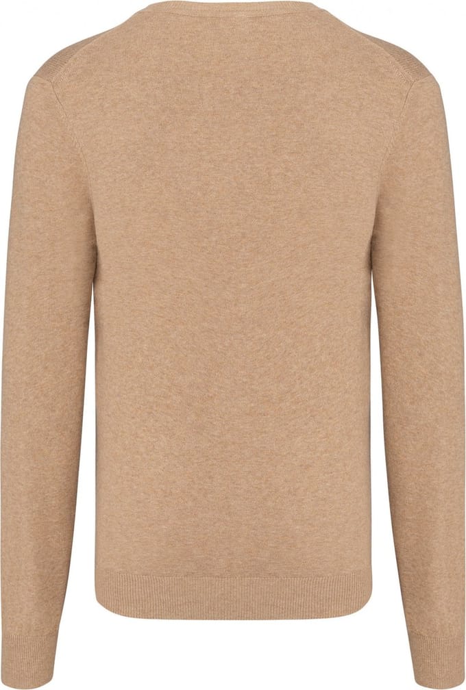 Pullover/Cardigan Heren S Kariban V-hals Lange mouw Camel Heather 87% Katoen, 11% Polyamide, 2% Elasthan