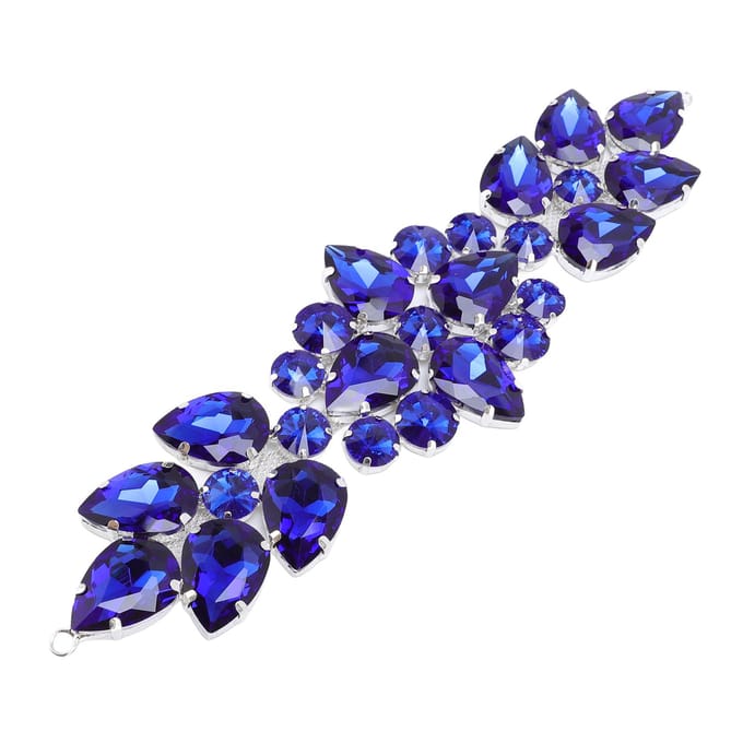 Applique Strass en Verre Cristal Exquise Éblouissante Fleur Patch Strass en Verre pour Vêtements bleu
