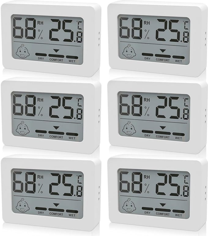 Digitale Thermometer en Hygrometer Set - 6 Mini Vochtigheidsmeters met Smiley Indicator voor Binnenruimtes