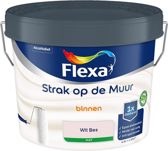 Flexa - Strak Op De Muur Binnen Mat - Wit Bes - Mengverf - 2,5 L