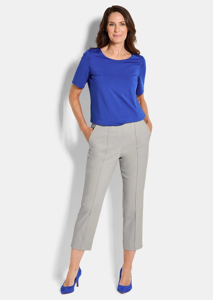 7/8-broek BELLA van bengaline, met biesjes - steengrijs - Gr. 46 van Goldner Fashion