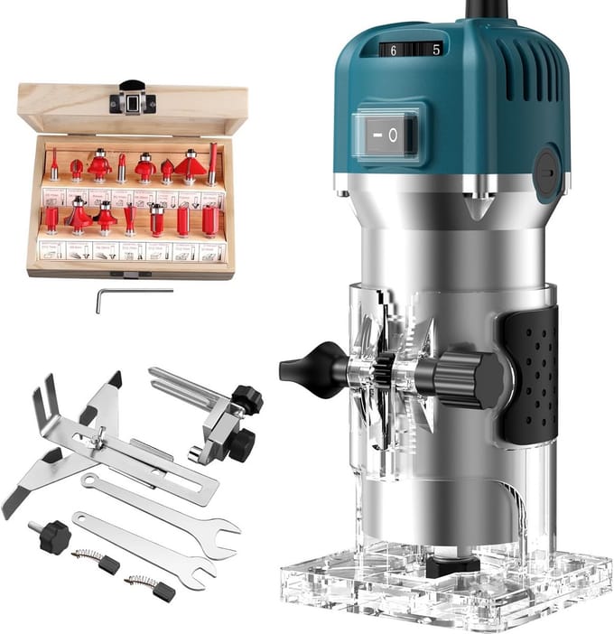 Professionele 800W kantenfrees met Snelheidsregeling en Freesset