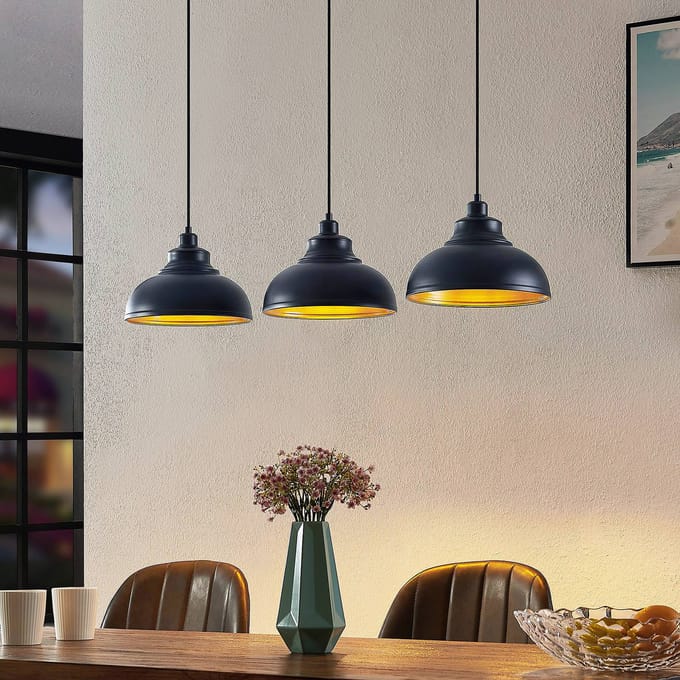 Lindby - hanglamp - 3lichts - Staal - H: 16 cm - E27 - zwart, goud