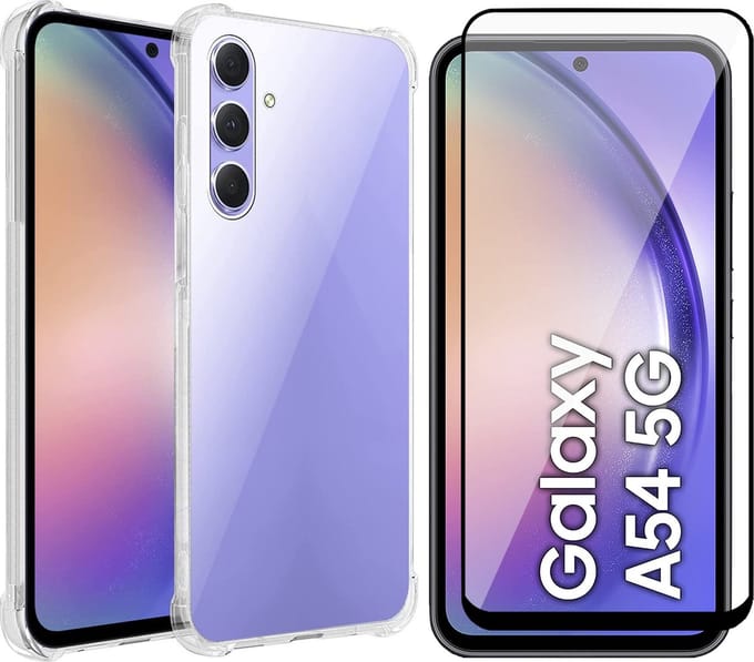 Hoesje geschikt voor Samsung Galaxy A54 - Screen Protector FullGuard - Back Cover Case ShockGuard Transparant & Screenprotector