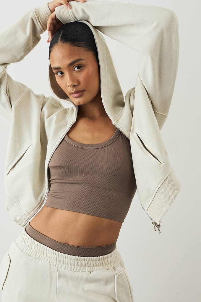 Dames DSGN Studio Premium Heavyweight Gewassen Boxy Zip Hoodie | Ecru | Maat: Large
