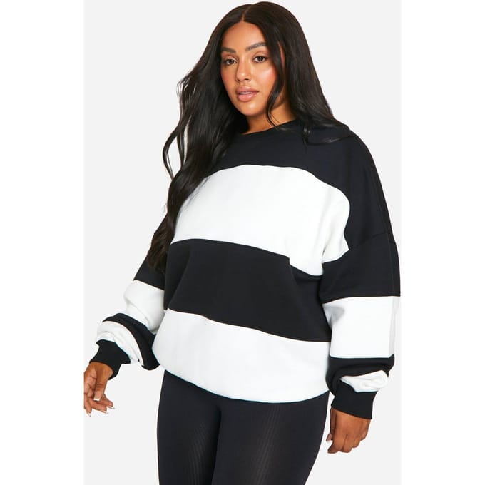 boohoo Dames Plus Stripe Oversized Sweatshirt | Ecru | Maat: 50