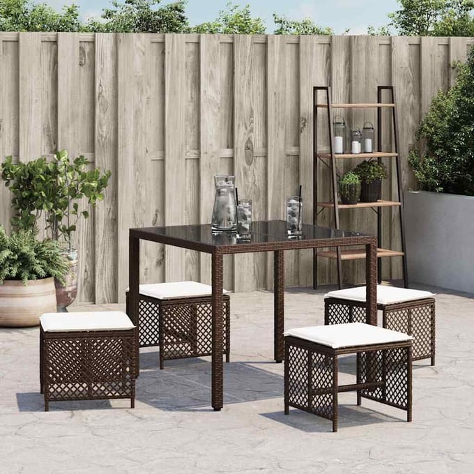 vidaXL - Tuinkrukken - 4 - st - met - kussens - 41x41x36 - cm - poly - rattan - bruin