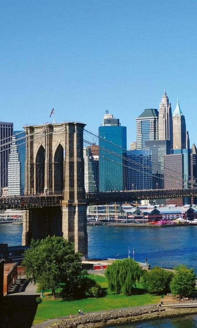 Fotobehang - Brooklyn Bridge 1 150x250cm - Vliesbehang