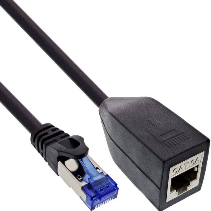 InLine® RJ45 interface bescherming Cat.6A S/FTP, RJ45 male / female, zwart, 0,2m