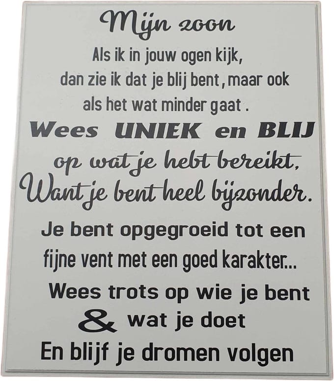 Tekstbord - spreukenbord - quote - zoon - opkikker