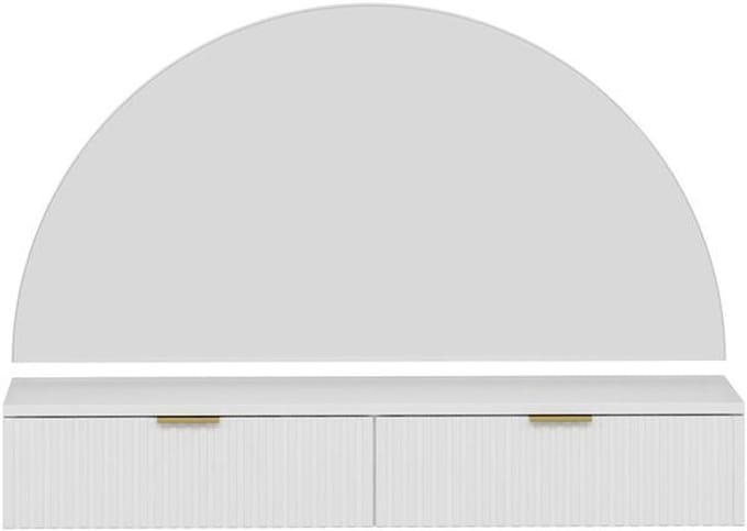 Vente-unique Hangende kaptafel met spiegel en ledverlichting - 2 lades - Wit - FRALYN