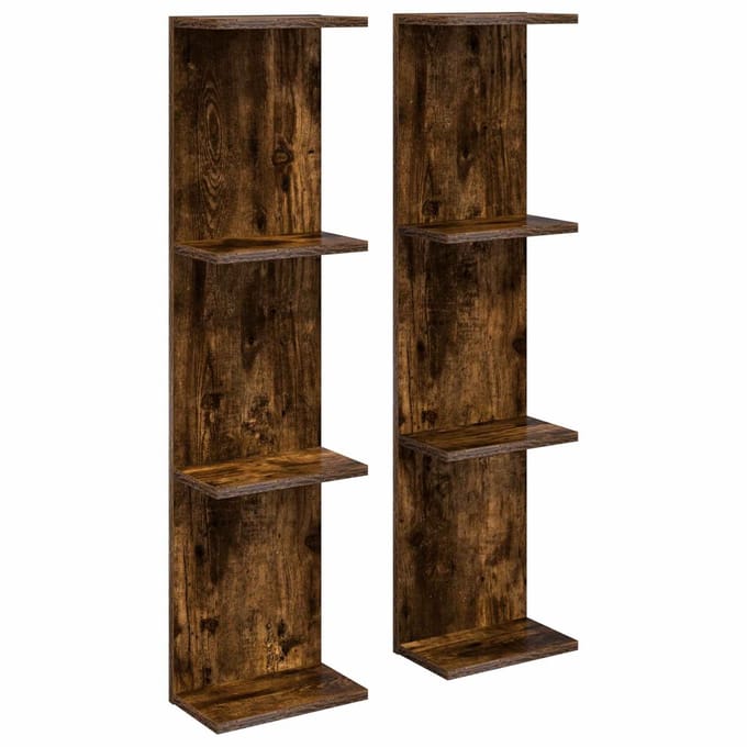 vidaXL - Wandplank - 2 - st - Gerookt - eiken - 25 - x - 15 - x - 100 - cm
