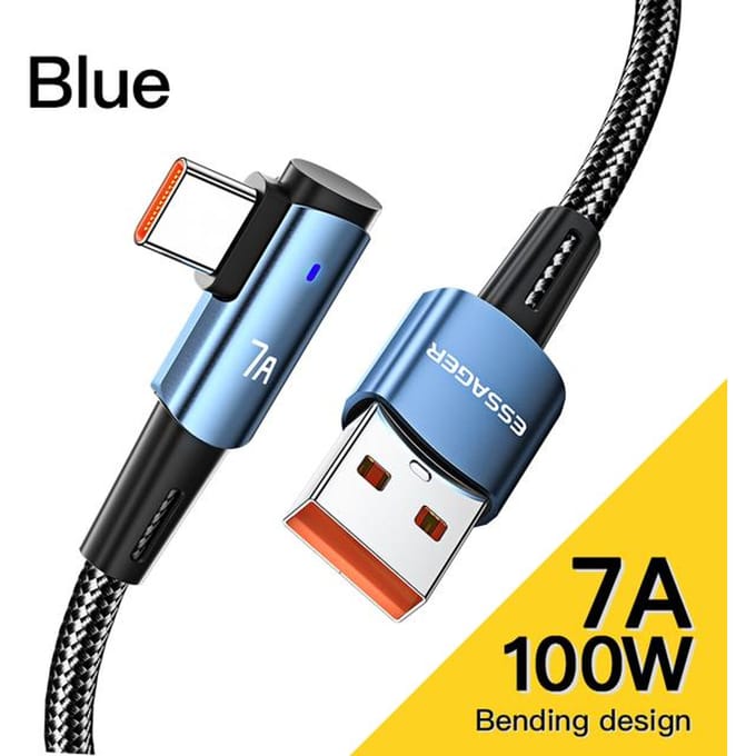 ESSAGER USB-C Kabel 6A QC 66W Super Snel Laden 2m Zwart
