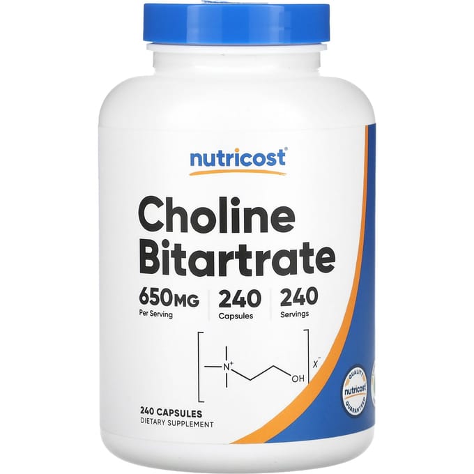 Nutricost, cholinetartraat, 650 mg, 240 capsules