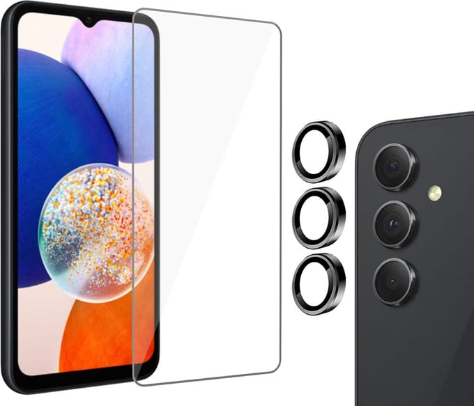 Geschikt voor Samsung A14 Screenprotector + Beschermglas Geschikt voor Samsung A14 Camera Lens