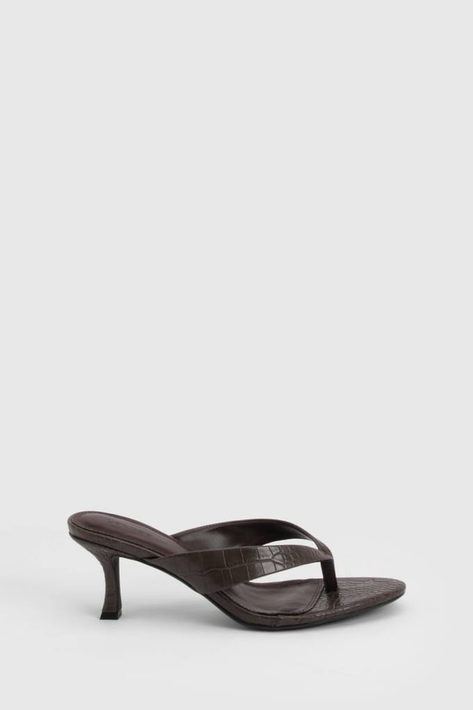 boohoo Dames Croco Teenpost Muiltjes Met Hak | Chocoladebruin | Maat: 36