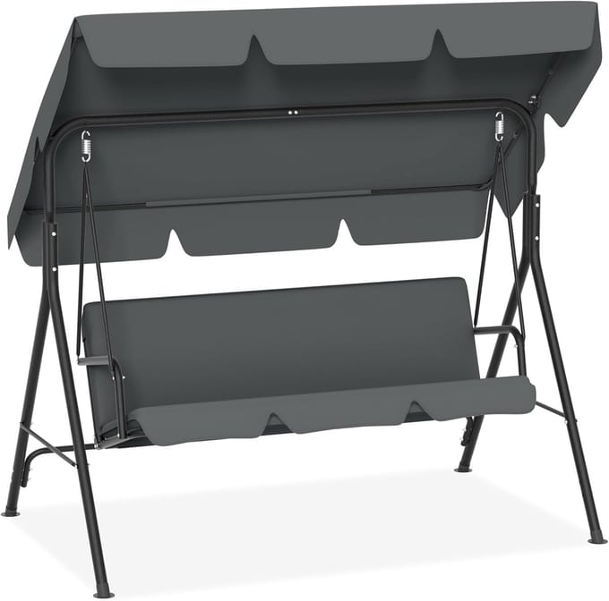 Schommelbank - Tuinstoel Luifel - Ontspanning Buiten - Verstelbaar Dak - 193x110x152cm - Grijs