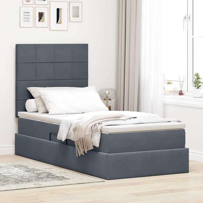 vidaXL - Opslag - bed - met - matras - Donkergrijs - 90 - x - 190 - cm - Fluweel