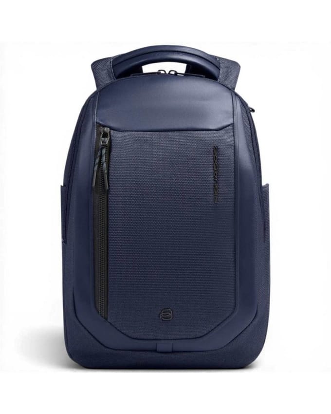 Piquadro Bagmotic Unisex Blue Leather and Fabric Rugzak met Laptop 13' en iPad