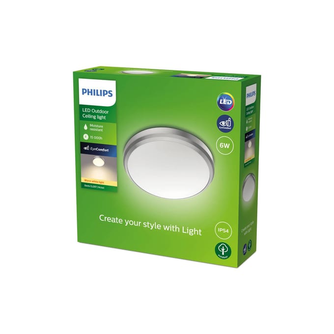 Philips DORIS Outdoor ceiling lamp, 6W 2700K IP54, brushed steel