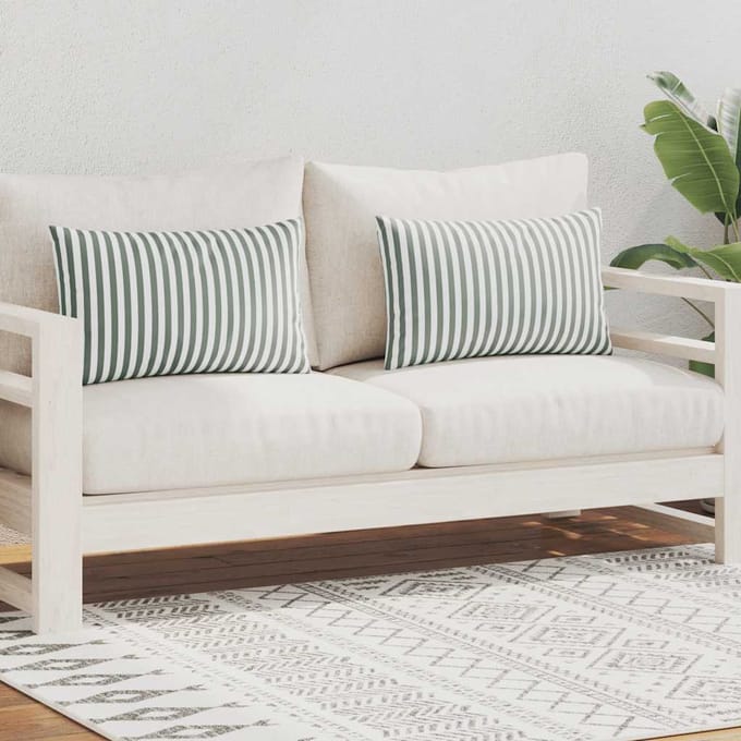 vidaXL - Buitenkussens - 60x40 - cm - gestreept - grijs - 2 - st