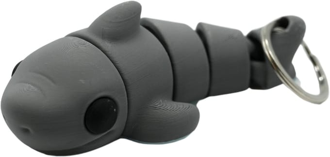 Flexi haai sleutelhanger - grijs - 3d geprint - Cadeau liefhebber – Sleutelhanger dier - 8cm