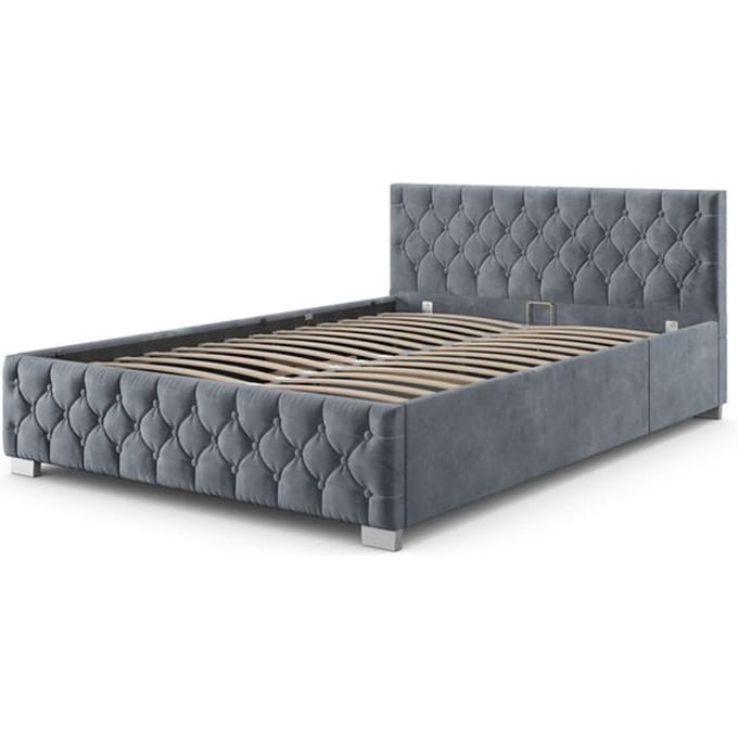 Gestoffeerd Bed Nizza - 120 x 200 cm - Grijs - LED Verlichting & Bedlade