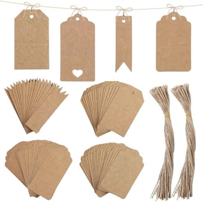 Solidchoice - 120 Stuks Kraft Papier Cadeaulabels met Jute Touw