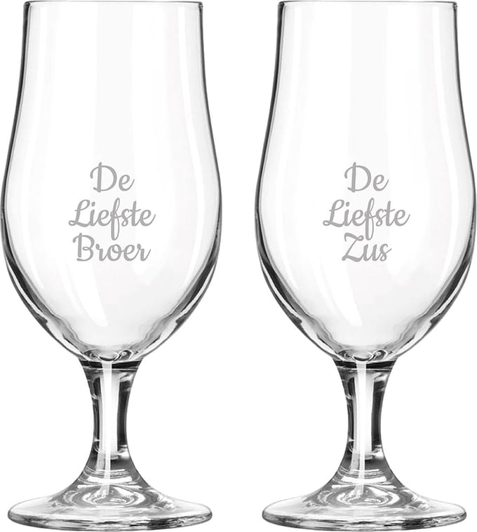 Gegraveerde bierglas op voet 49cl De Liefste Broer-De Liefste Zus
