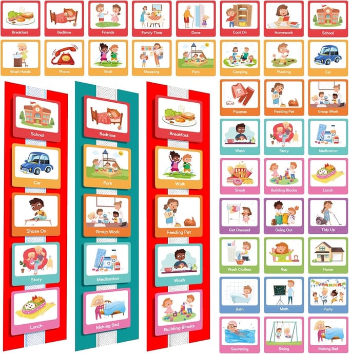 Famanu - Visuele tijdschema pocket chart – Dagelijkse routine kalender – Voor ADHD en autisme – Educatief hulpmiddel