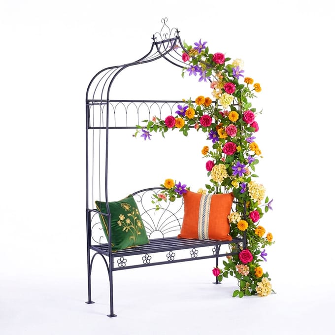 rozenboog - met bank - 122x220x43 cm - zwart