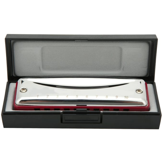 Harmonica Blues en Acier Inoxydable 10 Trous Tonalité de Mib pour Débutants et ProfessionnelsRouge