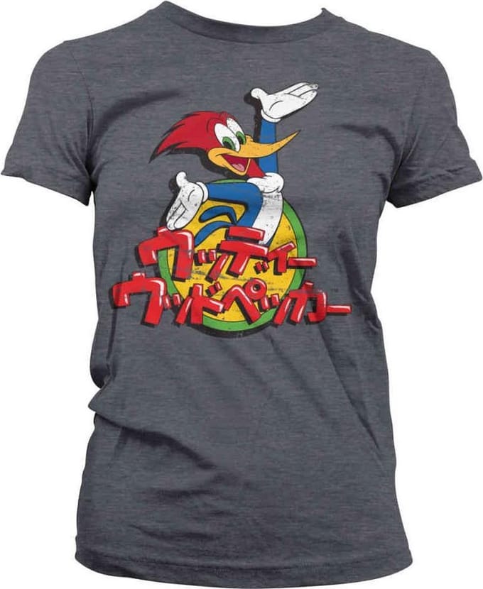 Woody Woodpecker Dames Tshirt -S- Washed Japanese Logo Grijs