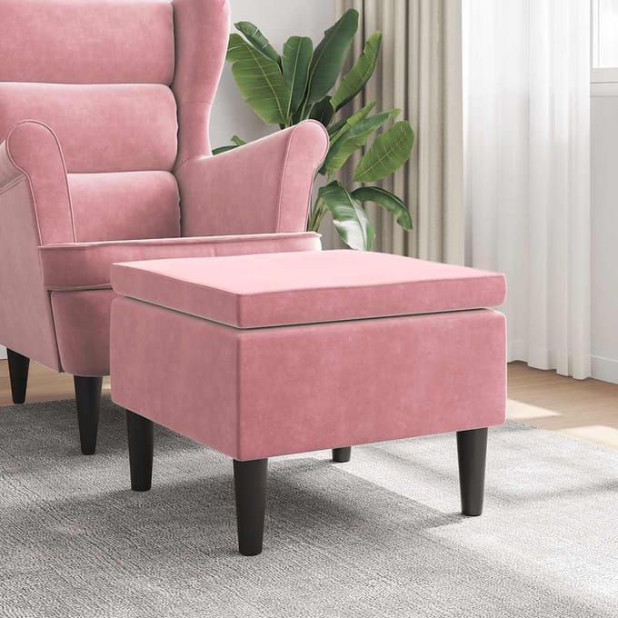 vidaXL - Kruk - met - houten - poten - fluweel - roze
