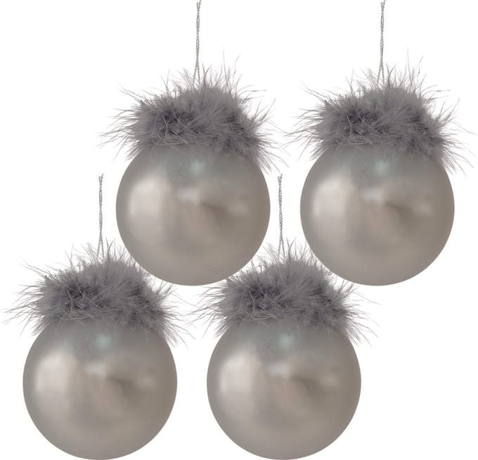 Clayre & Eef Kerstbal Set van 4 Overig Ø 8 cm Zilverkleurig Wit Glas Kerstballen