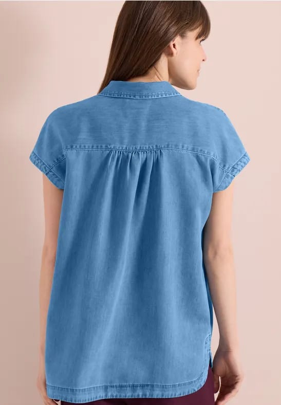 Blouse met overhangende schouders in denimlook
