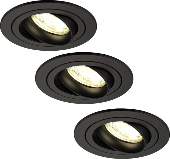 Ledvion - 3X LED Inbouwspot Tokyo - Zwart - Dimbaar - 3W - 2700K - Ø92 mm