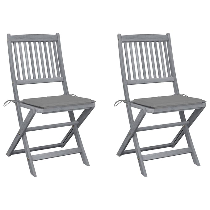 vidaXL - Set - van - 2 - klapstoelen - met - kussens, - gemaakt - van - massief - acaciahout.