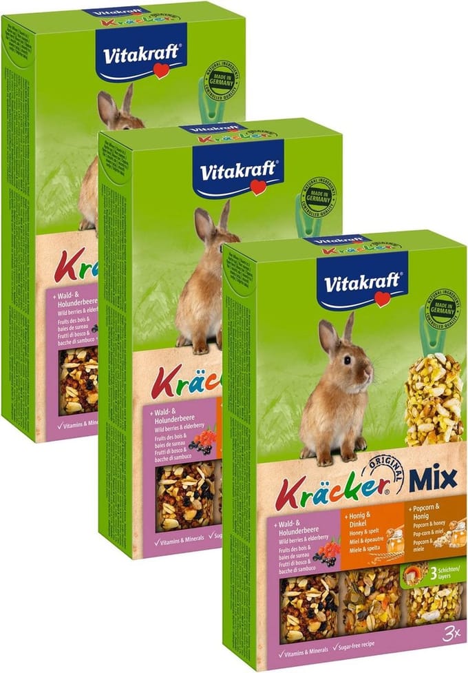 Vitakraft Konijn Kracker 3in1 - Konijnensnack - 3 x Honing&Popcorn&Active