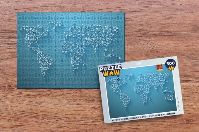 Puzzel Wereldkaart - Lijnen - Blauw - Legpuzzel - Puzzel 500 stukjes