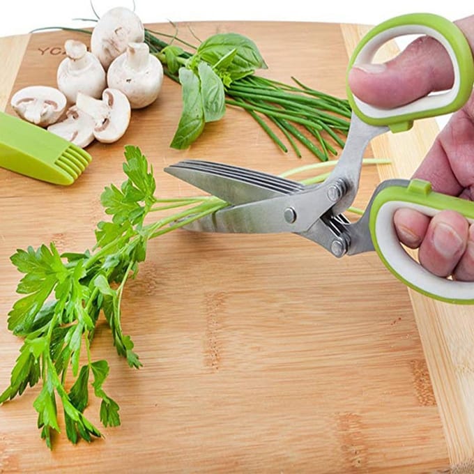Ciseaux à herbes avec 5 lames, Gadgets de cuisine, coupe-hachoir et hachoir, ciseaux de cuisine polyvalents gray