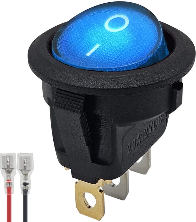 ProRide Wipschakelaar ON-OFF KCD2-12 - met Aansluitkabel - 3-pins - Rond - 12V/20A - Blauw