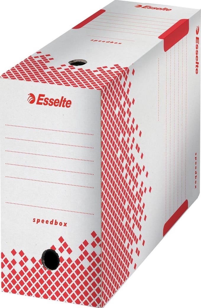 25 x Esselte Speedbox 15 Duurzame Archiefdoos - 15x25x35cm - A4 - 100% Recyclebaar - Rood/wit