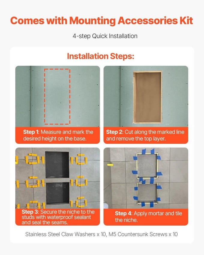 Niche de douche 40,6 x 71,1 x 10,2 cm Étagère murale encastrée pour salle de bain